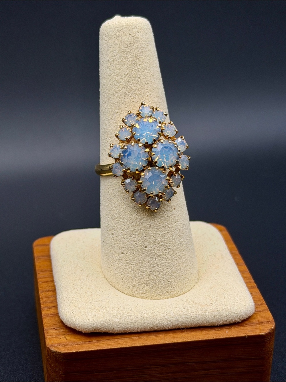 Vintage Gold-Tone Cluster Ring with Shimmering Opal-Look Stones